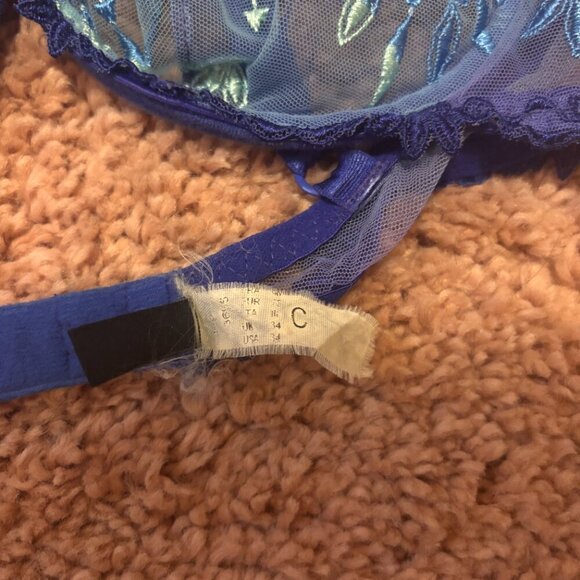 Vintage Chantelle Blue Lace Charm Bralette Womens Sz C / Sexy Sleepwear - Picture 5 of 5